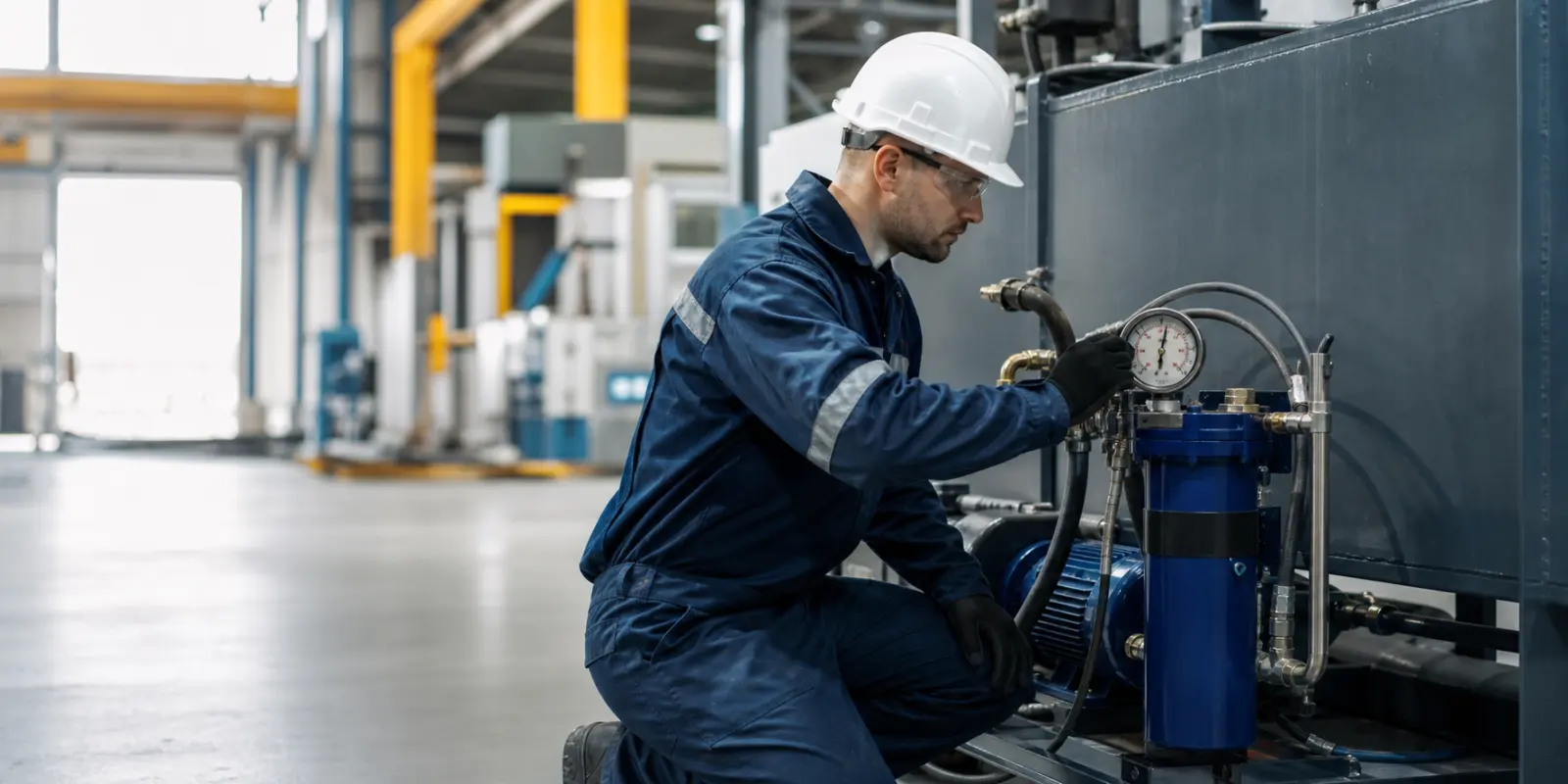VJ TechServe service engineer checking an offline oil filtration unit on site